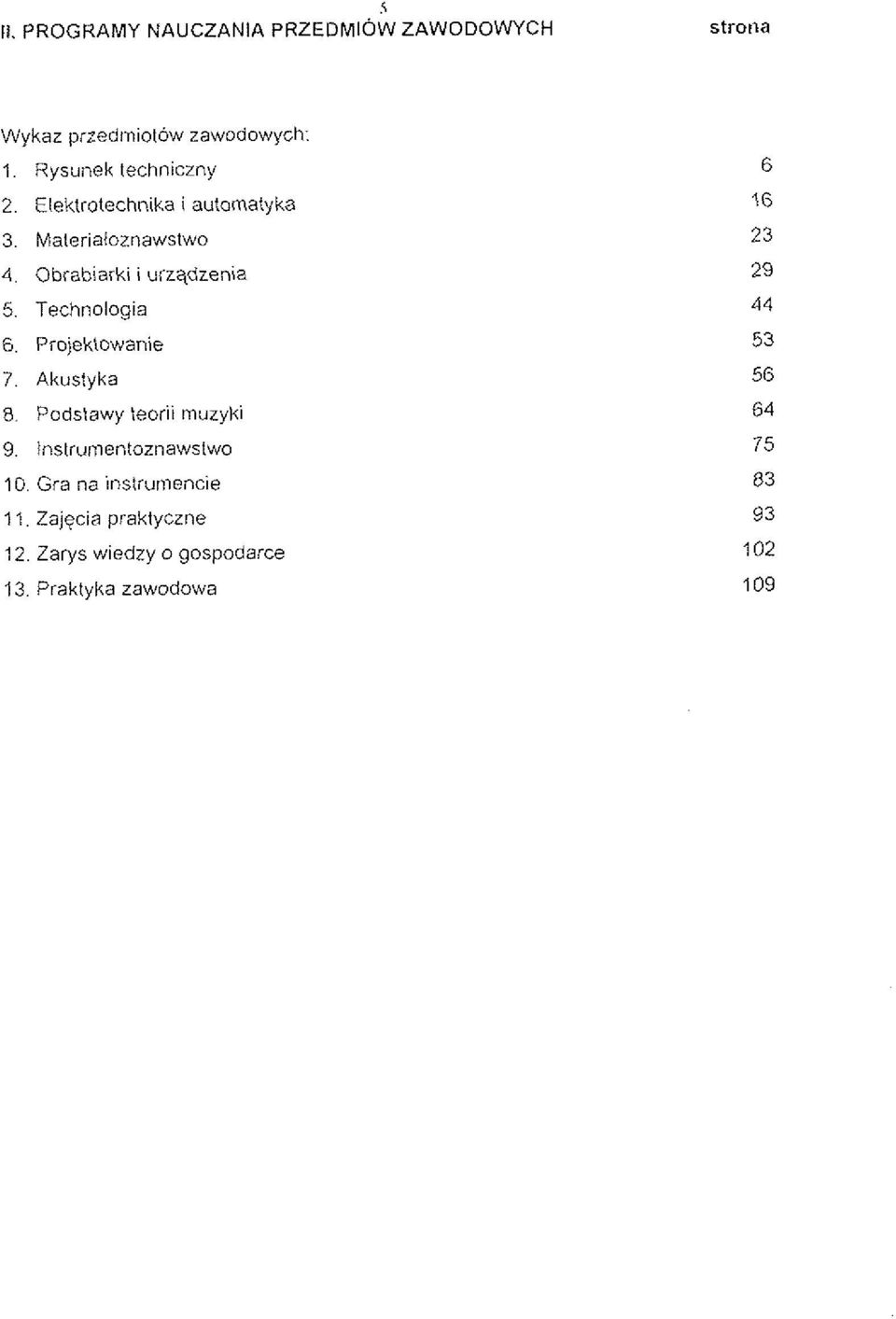 Materialornawstwo 4 Obrabiarki i utzqdzenia 5. Technologia 6. Projekiowanie 7. Akustyka 8.