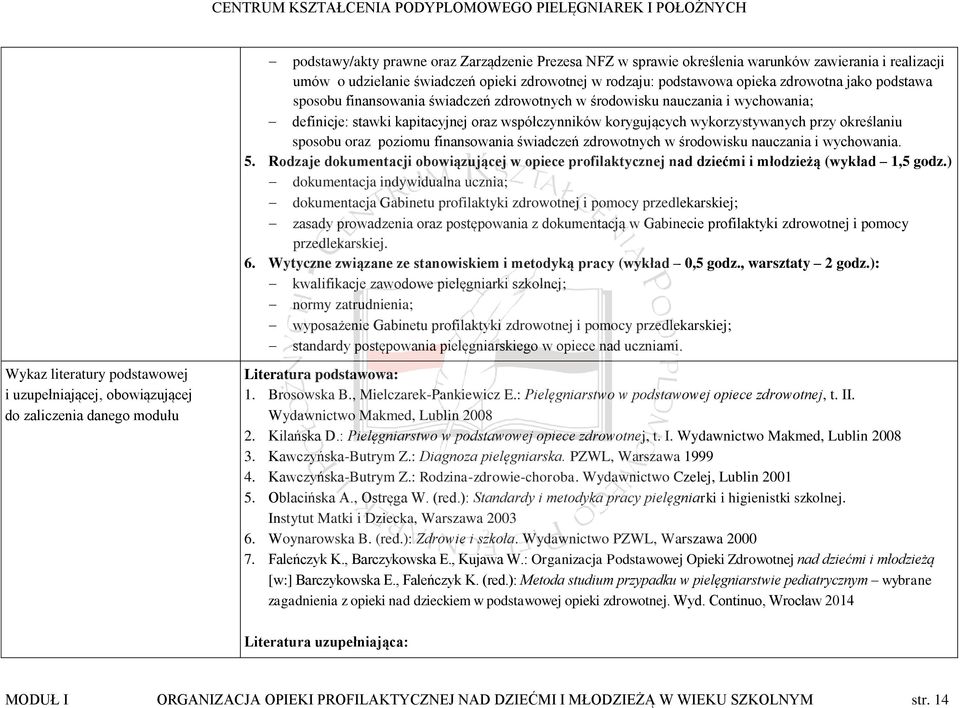 kapitacyjnej oraz współczynników korygujących wykorzystywanych przy określaniu sposobu oraz poziomu finansowania świadczeń zdrowotnych w środowisku nauczania i wychowania. 5.