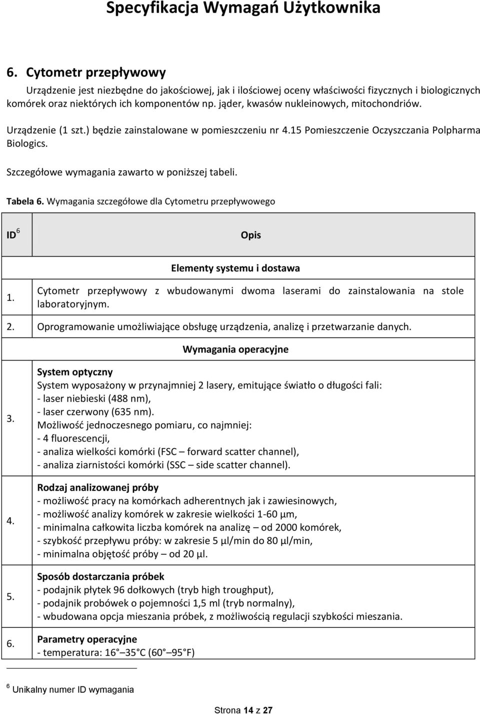 Szczegółowe wymagania zawarto w poniższej tabeli. Tabela 6.