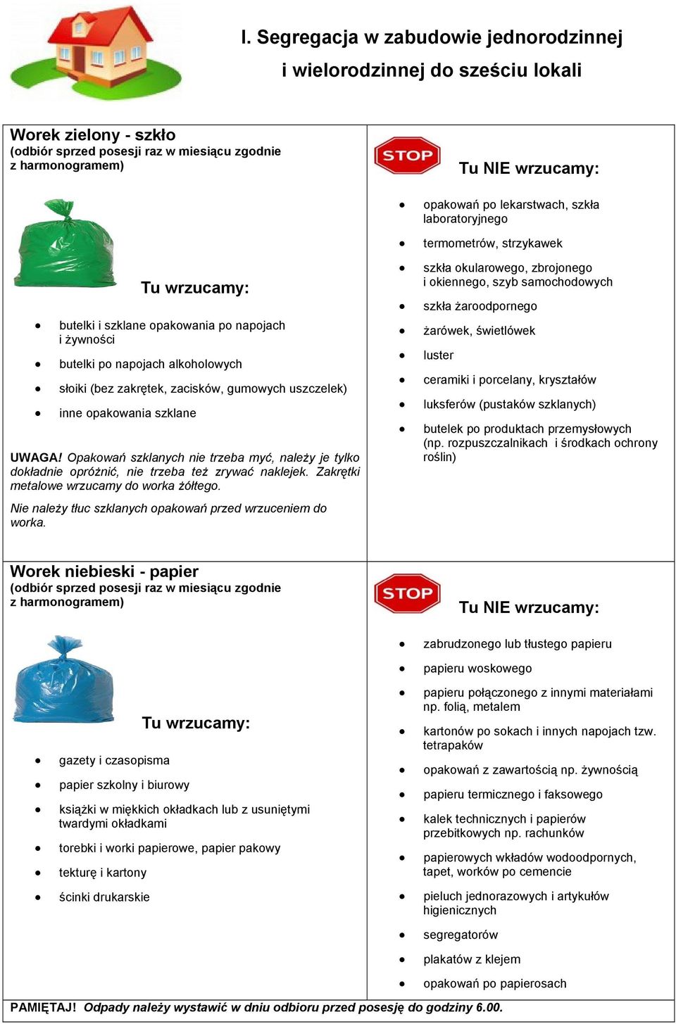 Opakowań szklanych nie trzeba myć, należy je tylko dokładnie opróżnić, nie trzeba też zrywać naklejek. Zakrętki metalowe wrzucamy do worka żółtego.