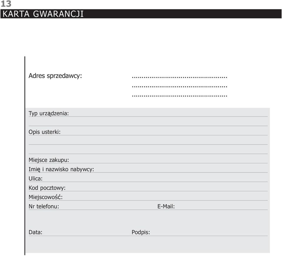 zakupu: Imię i nazwisko nabywcy: Ulica: Kod