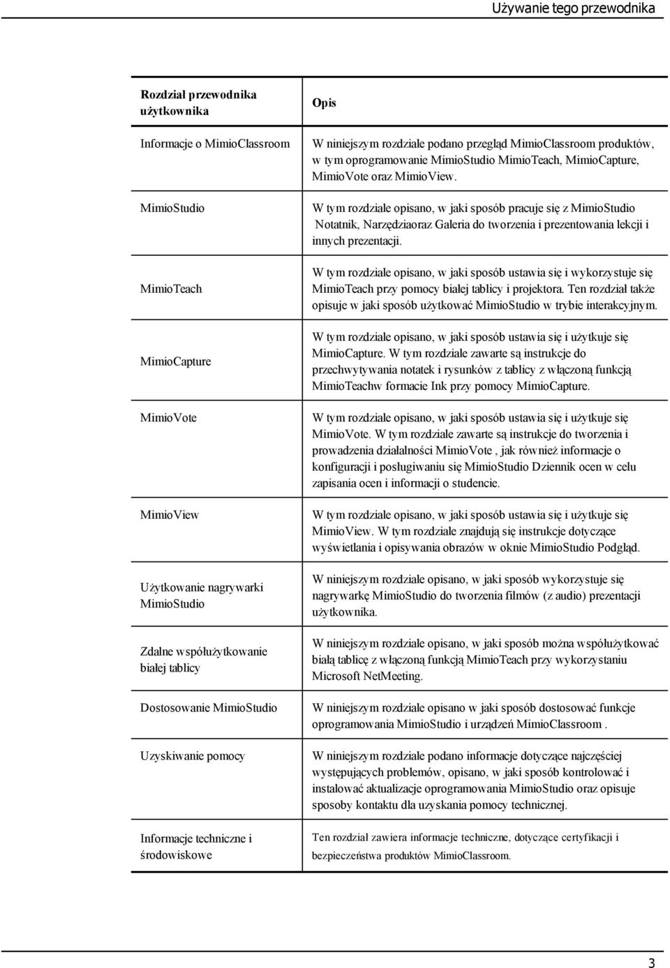 oprogramowanie MimioStudio MimioTeach, MimioCapture, MimioVote oraz MimioView.