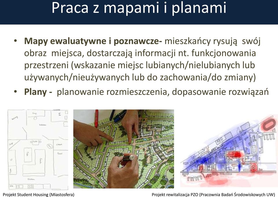 funkcjonowania przestrzeni (wskazanie miejsc lubianych/nielubianych lub używanych/nieużywanych lub