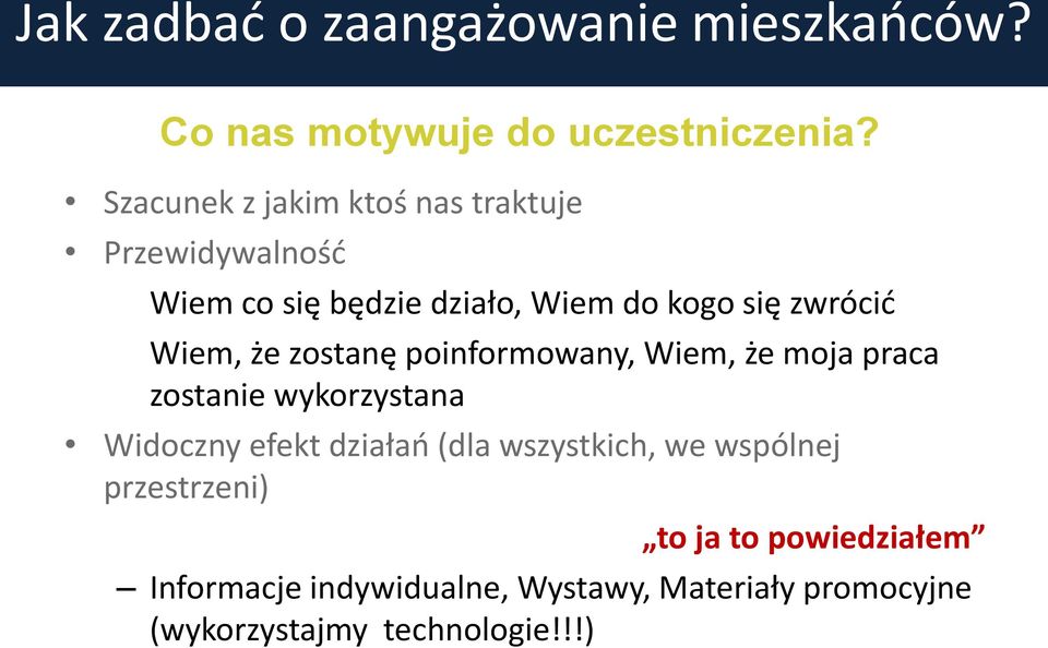 Wiem, że zostanę poinformowany, Wiem, że moja praca zostanie wykorzystana Widoczny efekt działao (dla