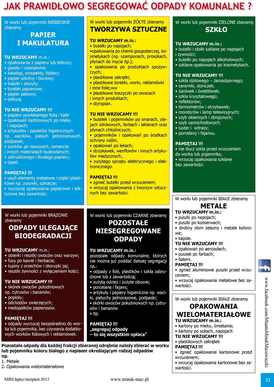 !! papieru powlekanego folią i kalki opakowań kartonowych po mleku i napojach; artykułów i papierów higienicznych np.