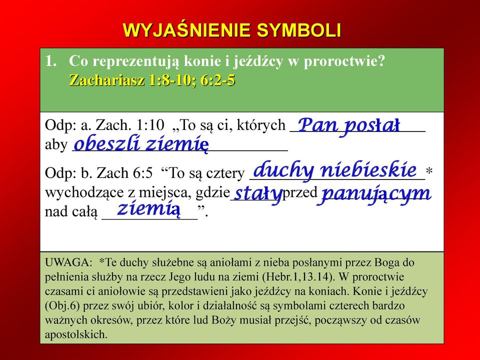 ziemią UWAGA: *Te duchy służebne są aniołami z nieba posłanymi przez Boga do pełnienia służby na rzecz Jego ludu na ziemi (Hebr.1,13.14).