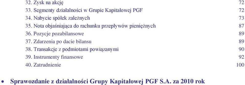 Pozycje pozabilansowe... 89 37. Zdarzenia po dacie bilansu... 89 38.