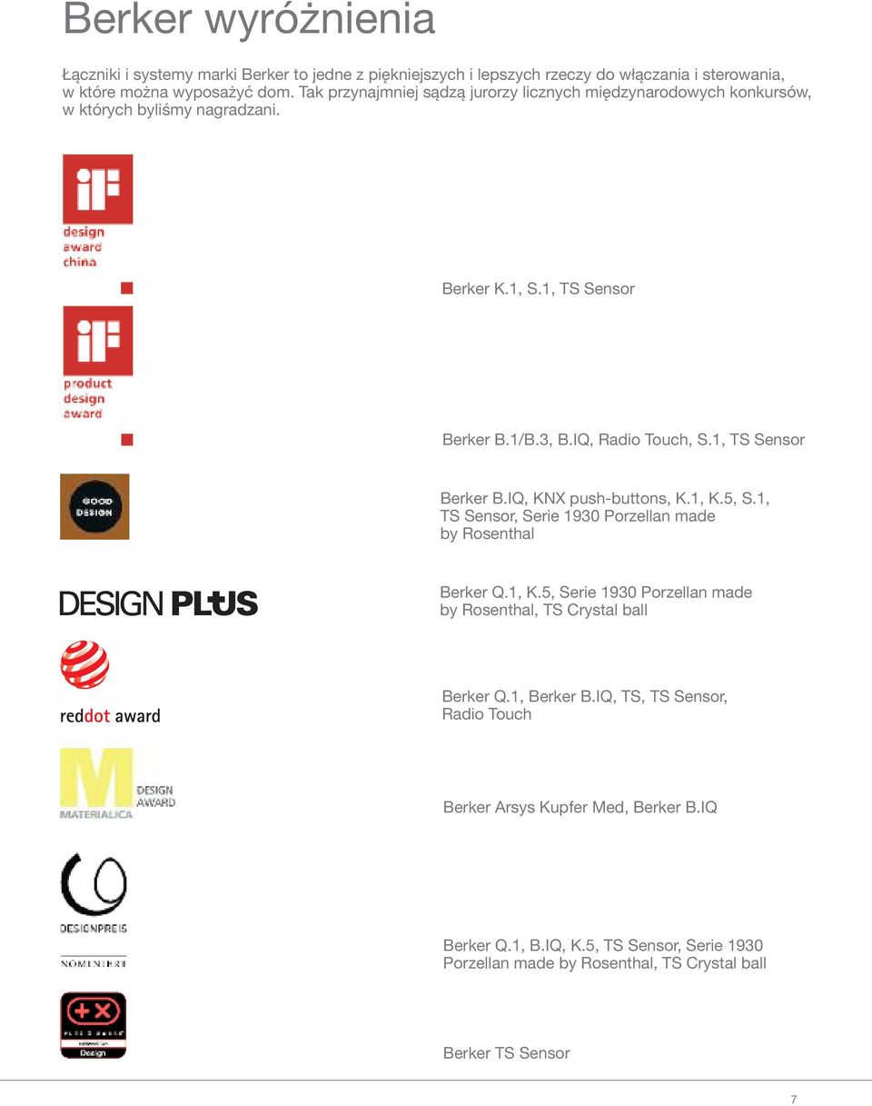 1, TS Sensor Berker B.IQ, KNX push-buttons, K.1, K.5, S.1, TS Sensor, Serie 1930 Porzellan made by Rosenthal Berker Q.1, K.5, Serie 1930 Porzellan made by Rosenthal, TS Crystal ball Berker Q.