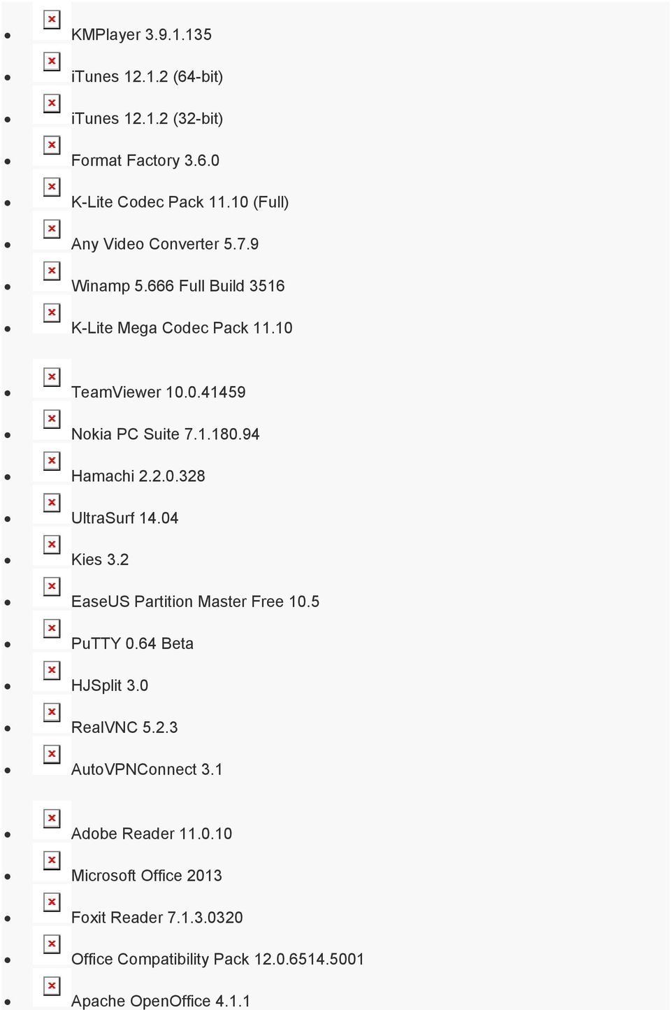 1.180.94 Hamachi 2.2.0.328 UltraSurf 14.04 Kies 3.2 EaseUS Partition Master Free 10.5 PuTTY 0.64 Beta HJSplit 3.0 RealVNC 5.2.3 AutoVPNConnect 3.