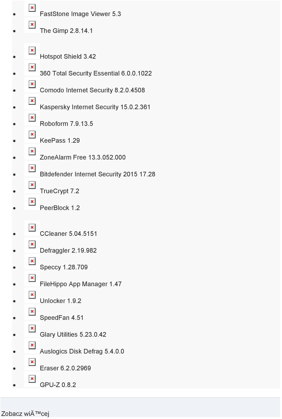 000 Bitdefender Internet Security 2015 17.28 TrueCrypt 7.2 PeerBlock 1.2 CCleaner 5.04.5151 Defraggler 2.19.982 Speccy 1.28.709 FileHippo App Manager 1.