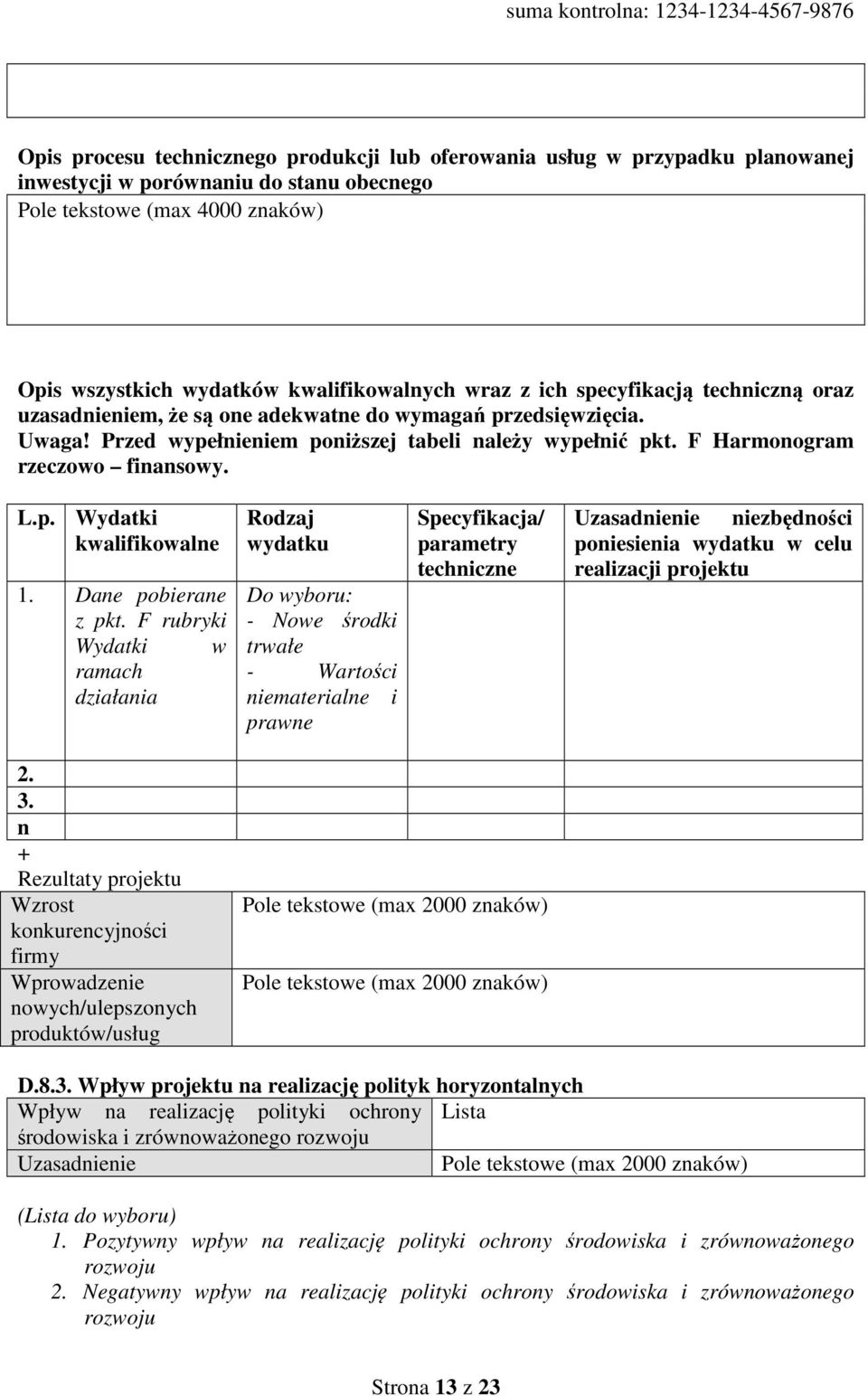 L.p. Wydatki kwalifikowalne 1. Dane pobierane z pkt.