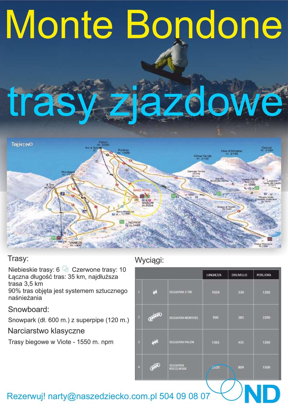 systemem sztucznego naśnieżania Snowboard: Snowpark (dł. 600 m.