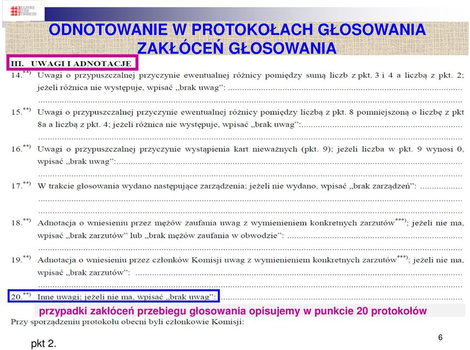 przypadki zakłóceń przebiegu