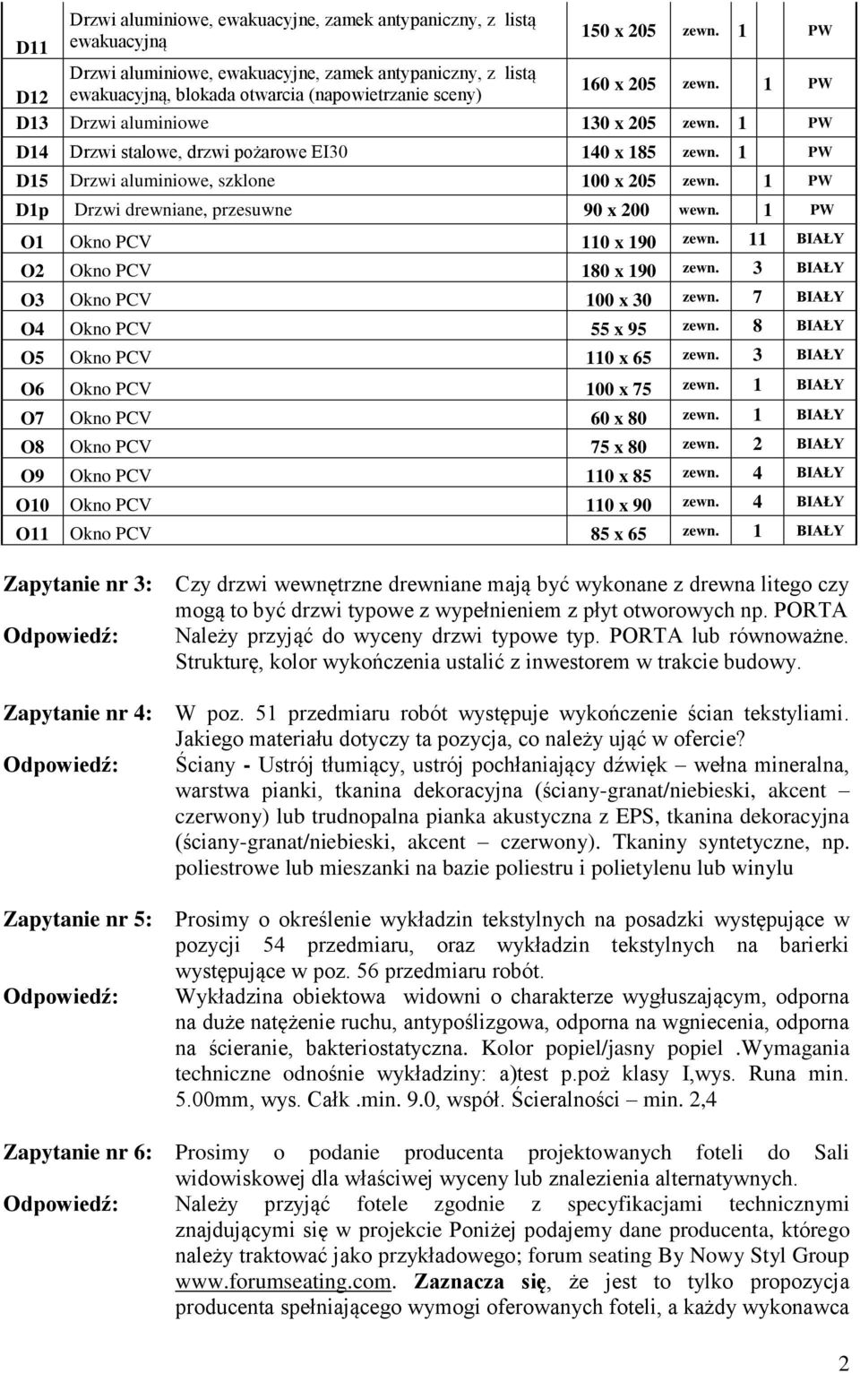 1 PW D15 Drzwi aluminiowe, szklone 100 x 205 zewn. 1 PW D1p Drzwi drewniane, przesuwne 90 x 200 wewn. 1 PW O1 Okno PCV 110 x 190 zewn. 11 BIAŁY O2 Okno PCV 180 x 190 zewn.