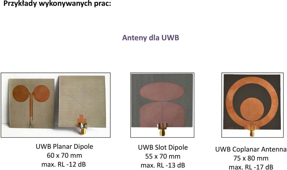 RL 12 db UWB Slot Dipole 55 x 70 mm max.