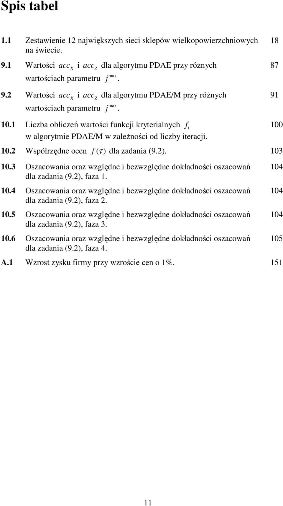 1 Lczba oblczeń wartośc funkcj kryteralnych f 100 w algorytme PAE/M w zależnośc od lczby teracj. 10.2 Współrzędne ocen f ( τ ) dla zadana (9.2). 103 10.