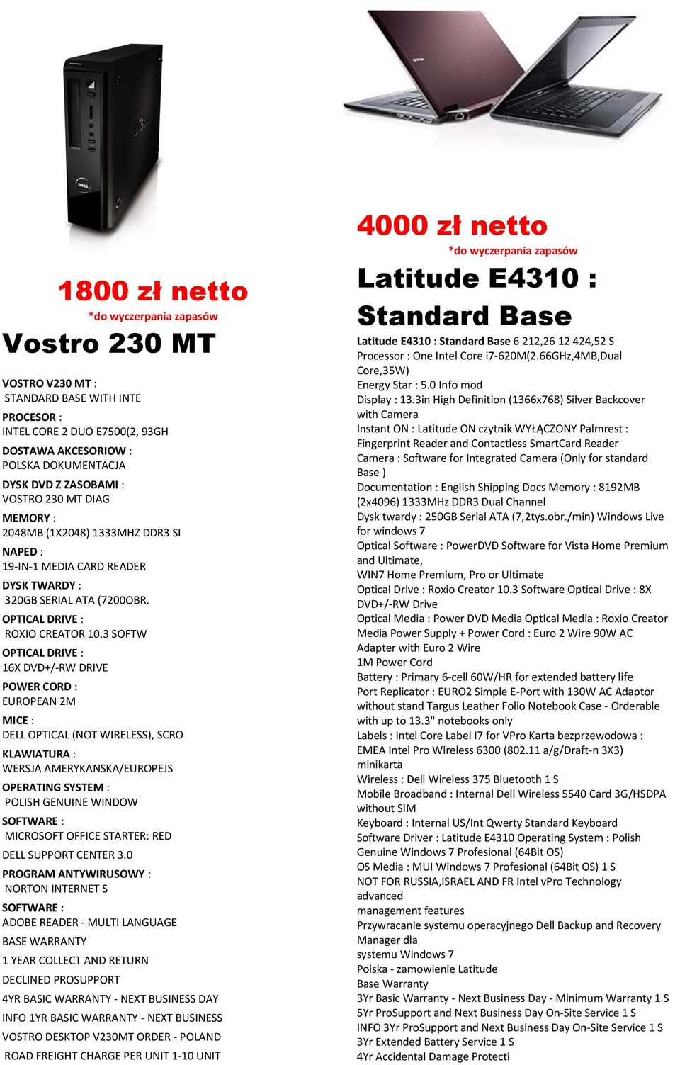 3 SOFTW OPTICAL DRIVE : 16X DVD+/-RW DRIVE POWER CORD : EUROPEAN 2M MICE : DELL OPTICAL (NOT WIRELESS), SCRO KLAWIATURA : WERSJA AMERYKANSKA/EUROPEJS OPERATING SYSTEM : POLISH GENUINE WINDOW SOFTWARE