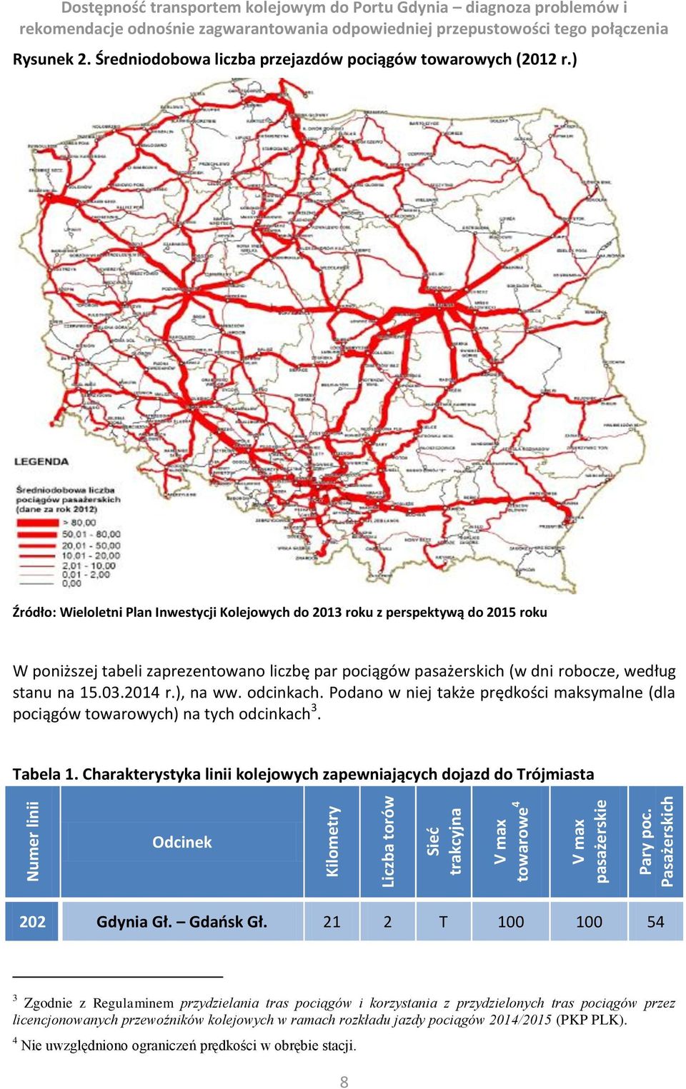 ) Źródło: Wieloletni Plan Inwestycji Kolejowych do 2013 roku z perspektywą do 2015 roku W poniższej tabeli zaprezentowano liczbę par pociągów pasażerskich (w dni robocze, według stanu na 15.03.2014 r.