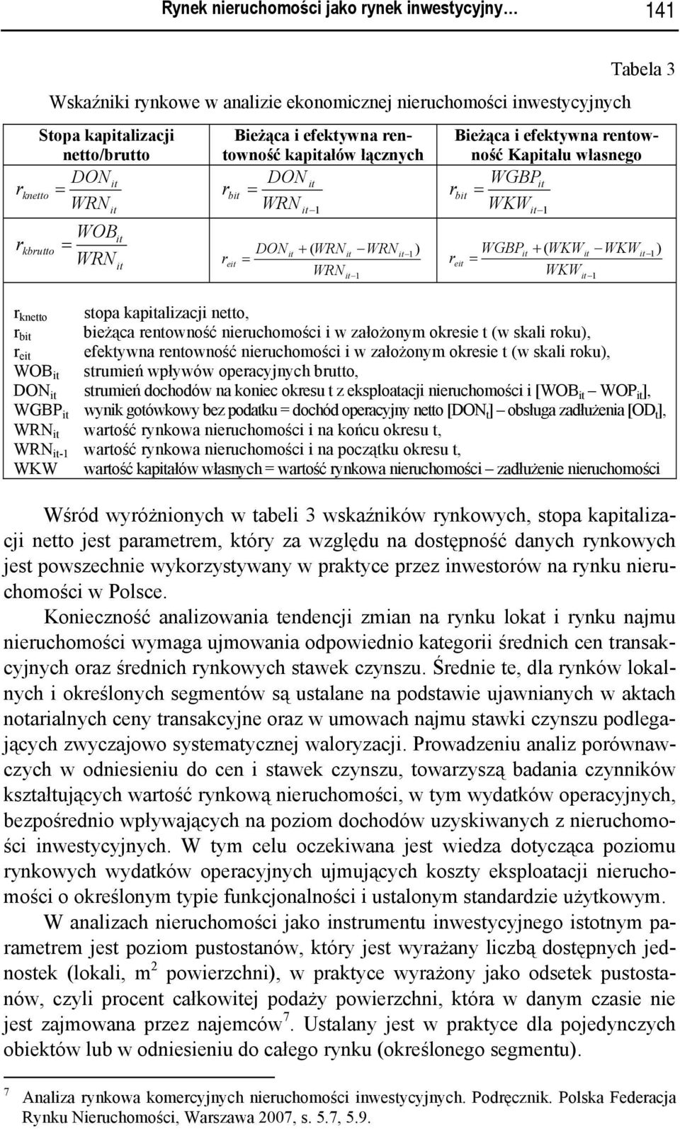 własnego WGBPit r bit = WKW it 1 WGBPit + ( WKWit WKWit r = 1) eit WKW stopa kapitalizacji netto, bieżąca rentowność nieruchomości i w założonym okresie t (w skali roku), efektywna rentowność