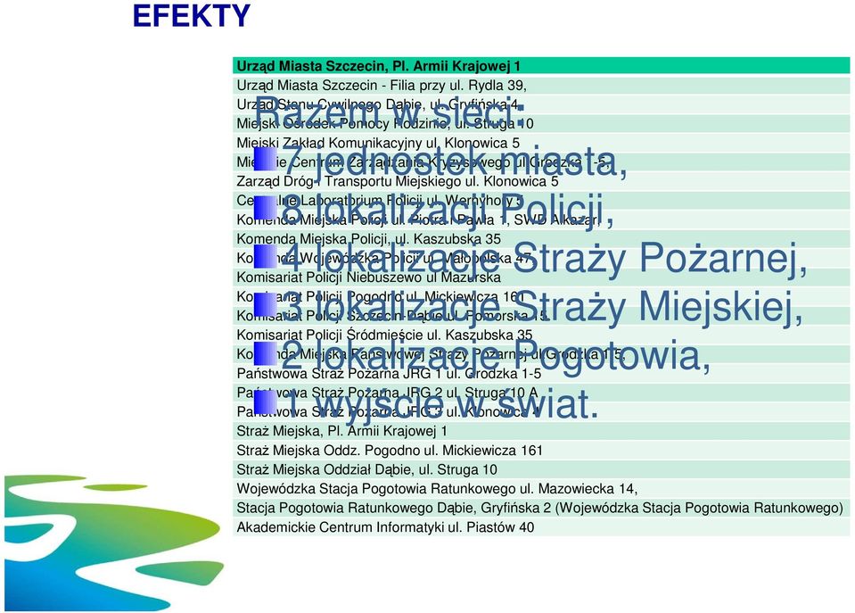 Klonowica 5 Centralne Laboratorium Policji ul. Wernyhory 5 Komenda 8 Miejska lokalizacji Policji ul. Piotra i Pawła 1, Policji, SWD Alkazar, Komenda Miejska Policji, ul.