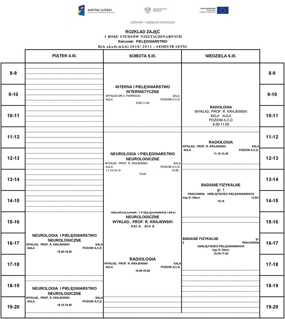00-15.45 WYKŁAD, PROF. R. KRAJEWSKI gr. 1 13.00-15.15 WYKŁAD, PROF. R. KRAJEWSKI RADIOLOGIA WYKŁAD, PROF.