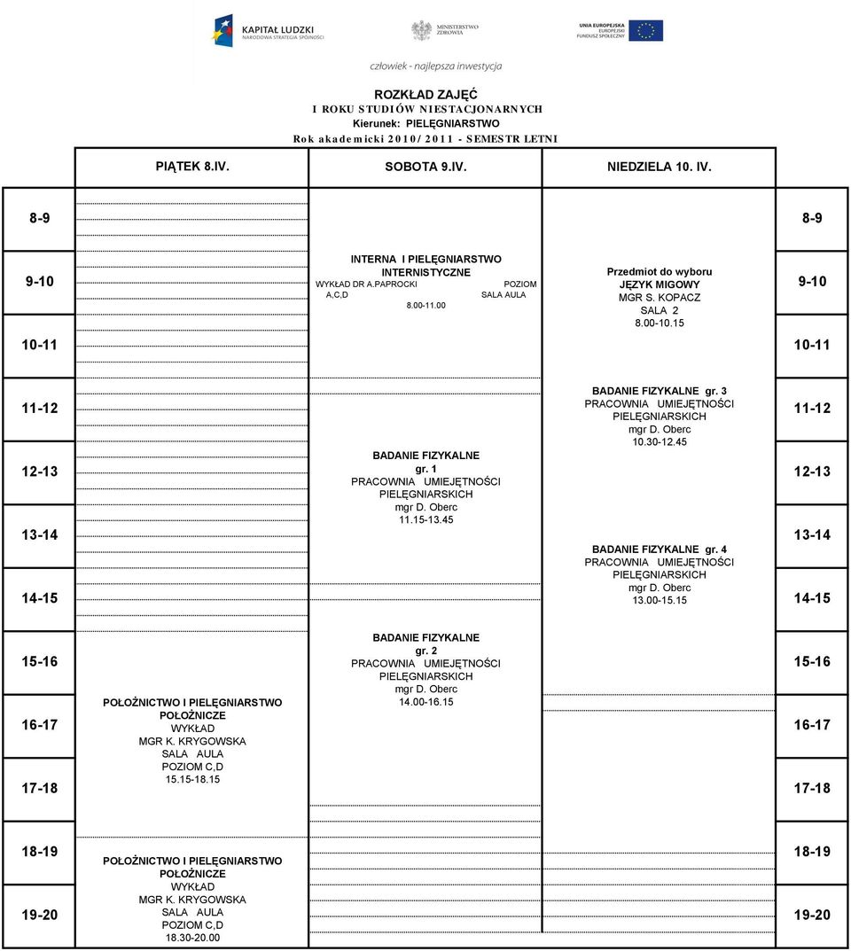 3 10.30-12.45 gr. 4 POŁOŻNICTWO I PIELĘGNIARSTWO POŁOŻNICZE WYKŁAD MGR K.