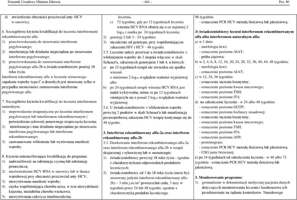 interferonu pegylowanego; 3) przeciwwskazania do zastosowania interferonu pegylowanego alfa-2b u świadczeniobiorców poniżej 18 roku życia.