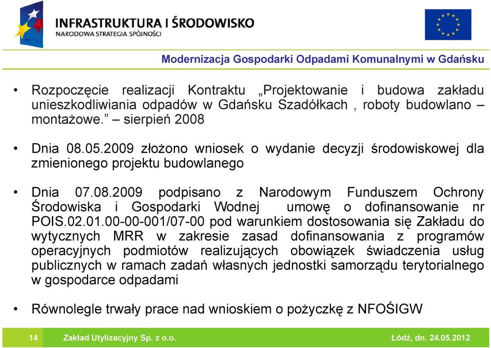 2009 podpisano z Narodowym Funduszem Ochrony Środowiska i Gospodarki Wodnej umowę o dofinansowanie nr POIS.02.01.