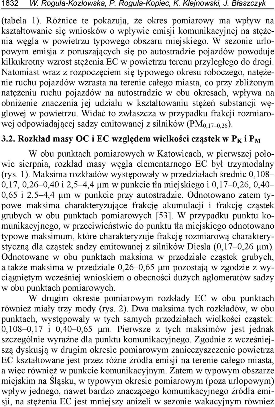 W sezonie urlopowym emisja z poruszających się po autostradzie pojazdów powoduje kilkukrotny wzrost stężenia EC w powietrzu terenu przyległego do drogi.