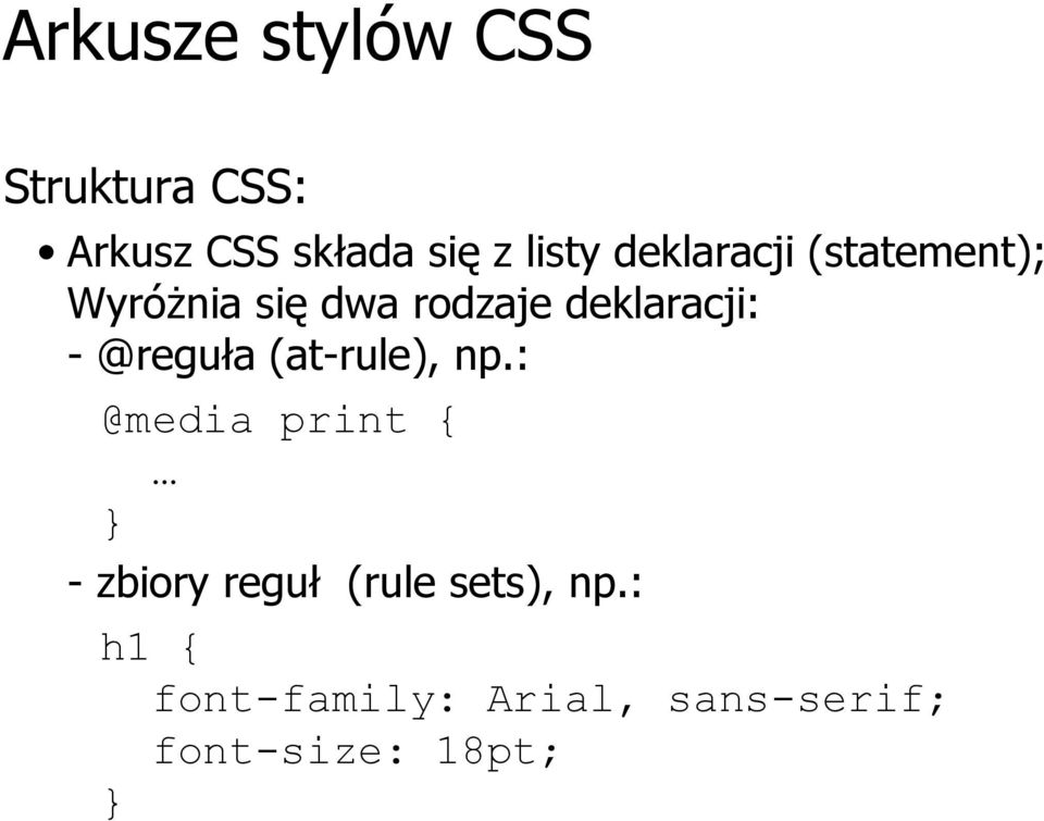 @reguła (at-rule), np.