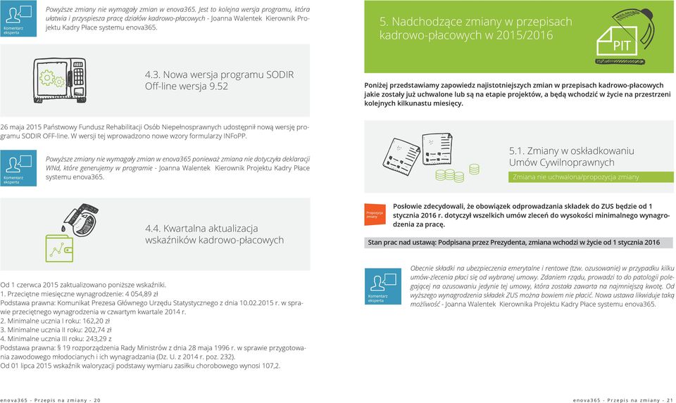 Nadchodzące zmiany w przepisach kadrowo-płacowych w 2015/2016 4.3. Nowa wersja programu SODIR Off-line wersja 9.