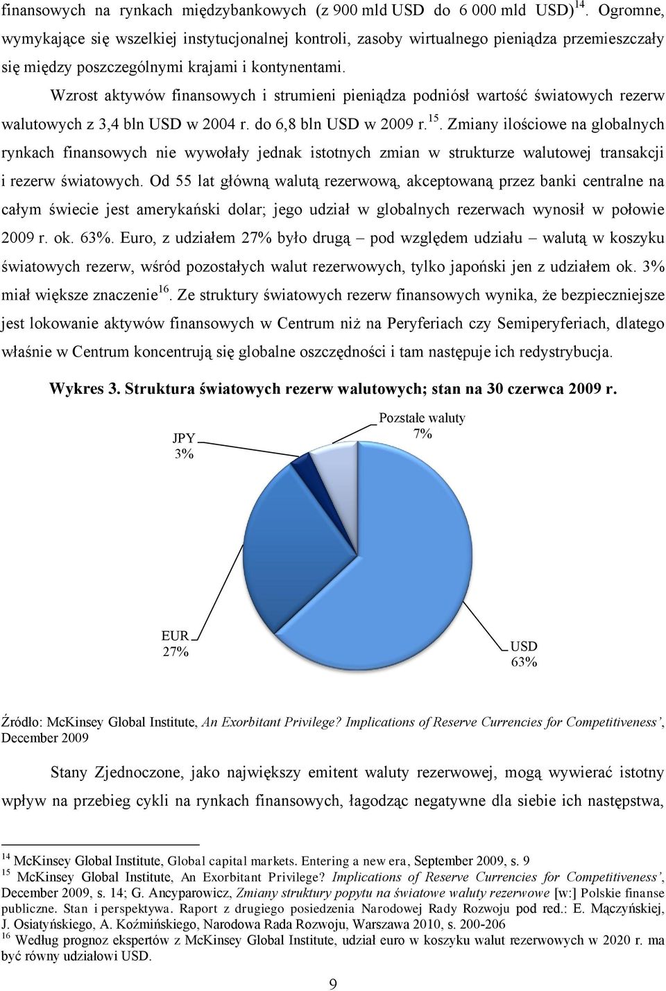 Wzrost aktywów finansowych i strumieni pieniądza podniósł wartość światowych rezerw walutowych z 3,4 bln USD w 2004 r. do 6,8 bln USD w 2009 r. 15.