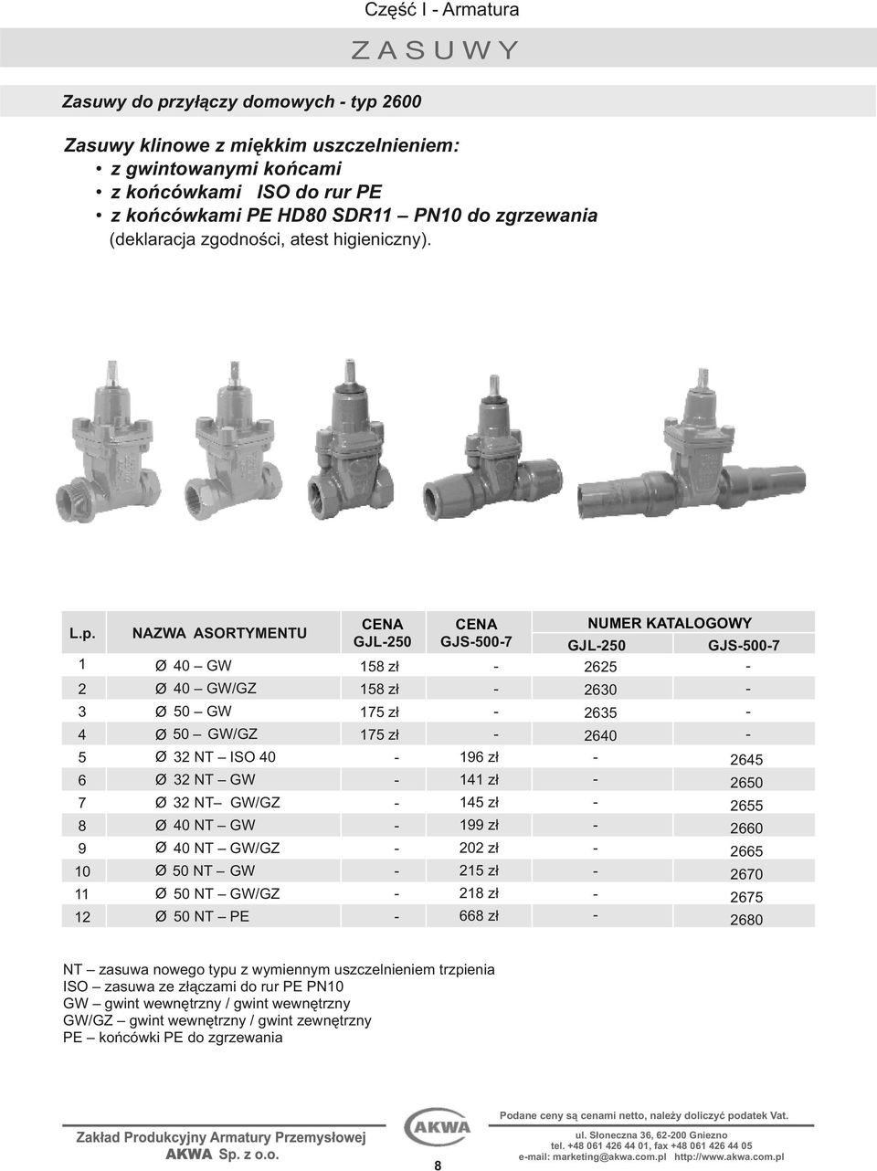 NAZWA ASORTYMENTU GJL250 GJS5007 GJL250 GJS5007 1 40 GW 158 2625 2 3 4 5 6 7 8 9 10 11 12 40 GW/GZ 158 2630 50 GW 175 2635 50 GW/GZ 175 2640 32 NT ISO 40 196 2645 32 NT GW 141 2650 32 NT GW/GZ 145