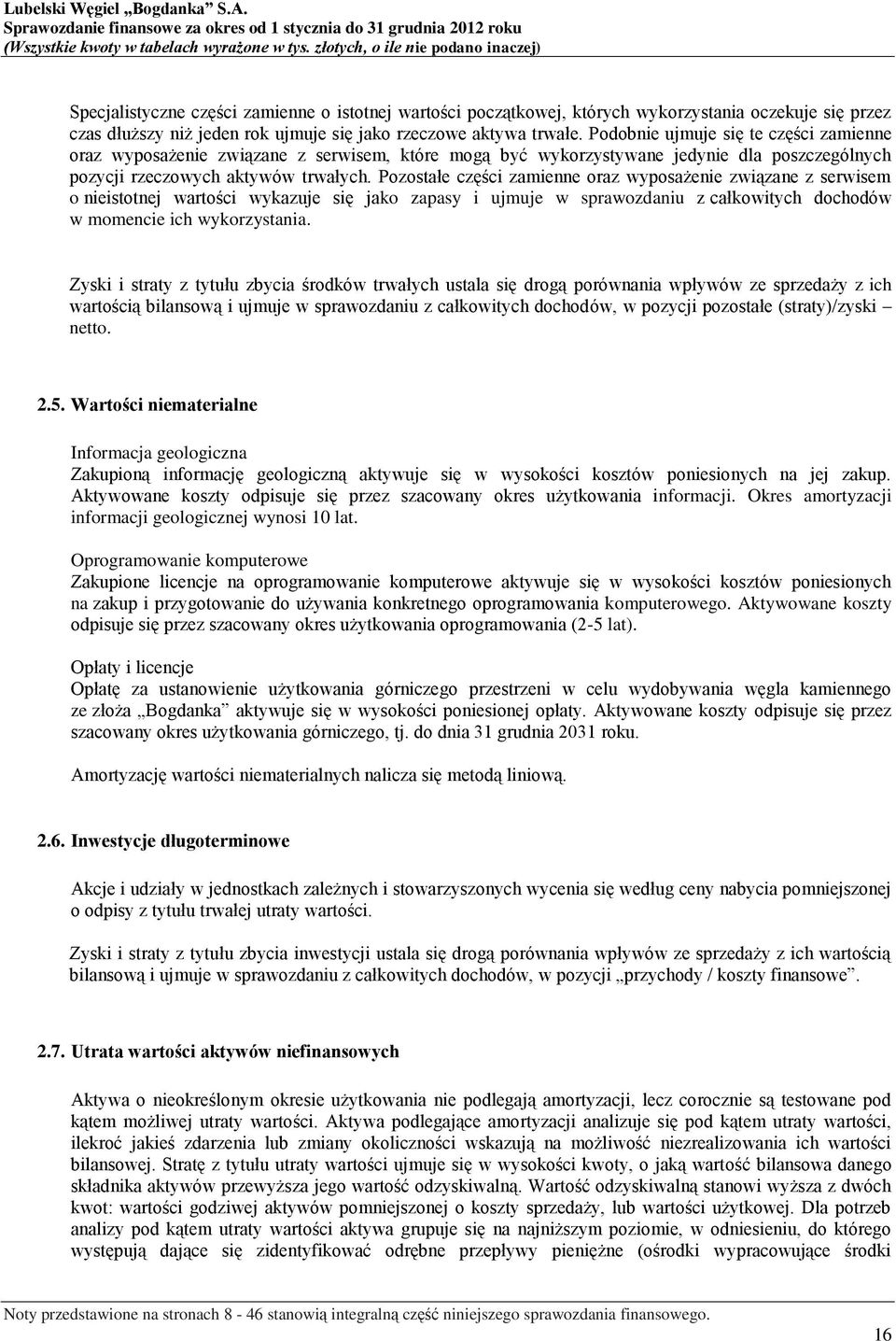 Pozostałe części zamienne oraz wyposażenie związane z serwisem o nieistotnej wartości wykazuje się jako zapasy i ujmuje w sprawozdaniu z całkowitych dochodów w momencie ich wykorzystania.