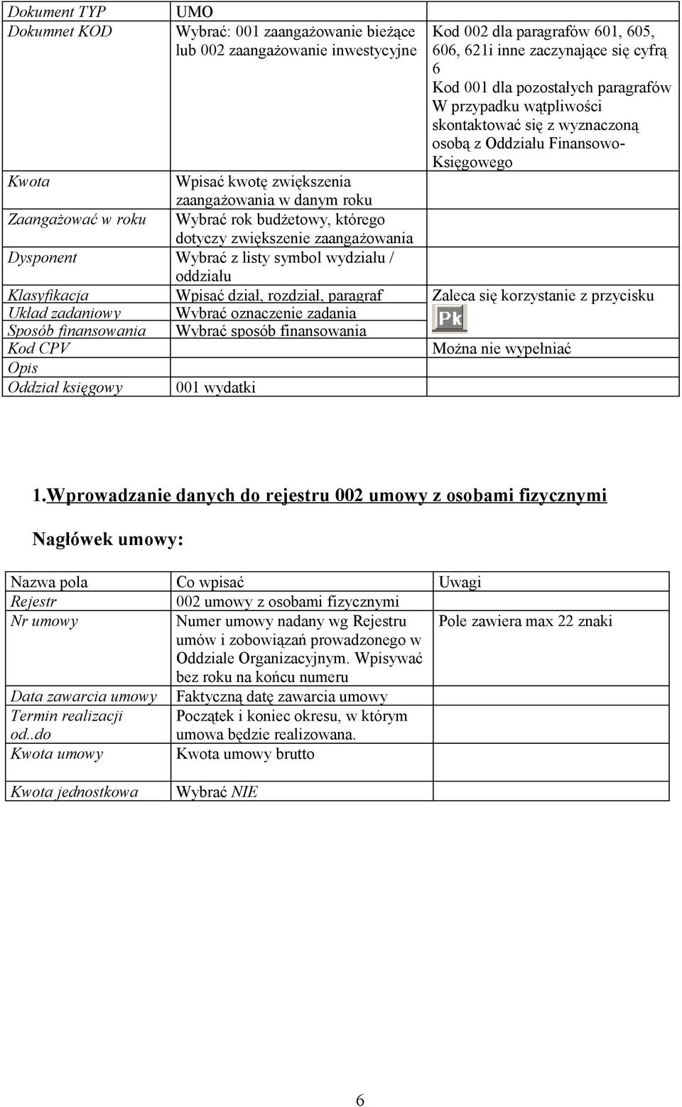 wątpliwości Klasyfikacja Wpisać dział, rozdział, paragraf Zaleca się korzystanie z przycisku Układ zadaniowy Wybrać oznaczenie zadania Sposób finansowania Wybrać sposób finansowania Można nie