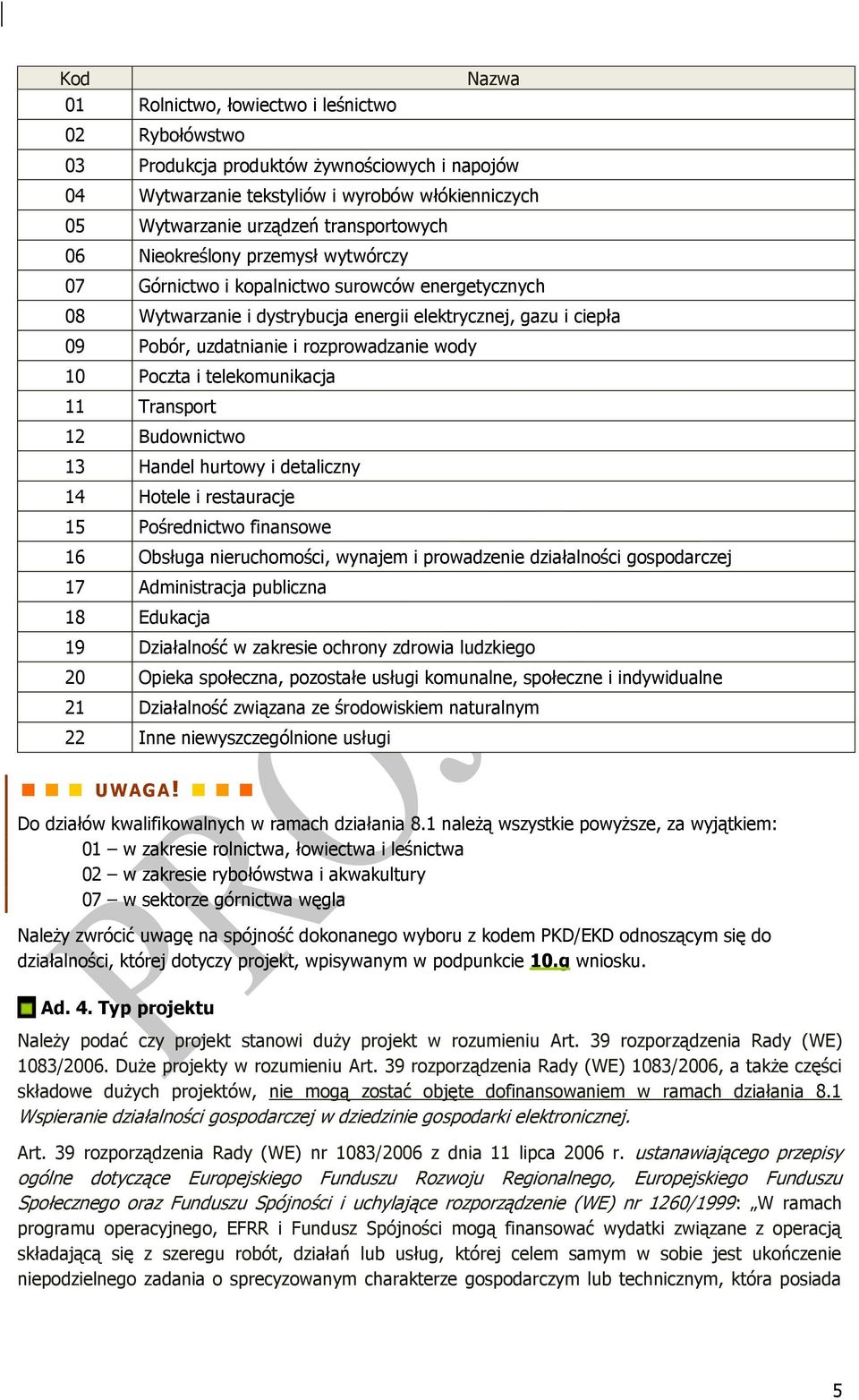 Poczta i telekomunikacja 11 Transport 12 Budownictwo 13 Handel hurtowy i detaliczny 14 Hotele i restauracje 15 Pośrednictwo finansowe 16 Obsługa nieruchomości, wynajem i prowadzenie działalności