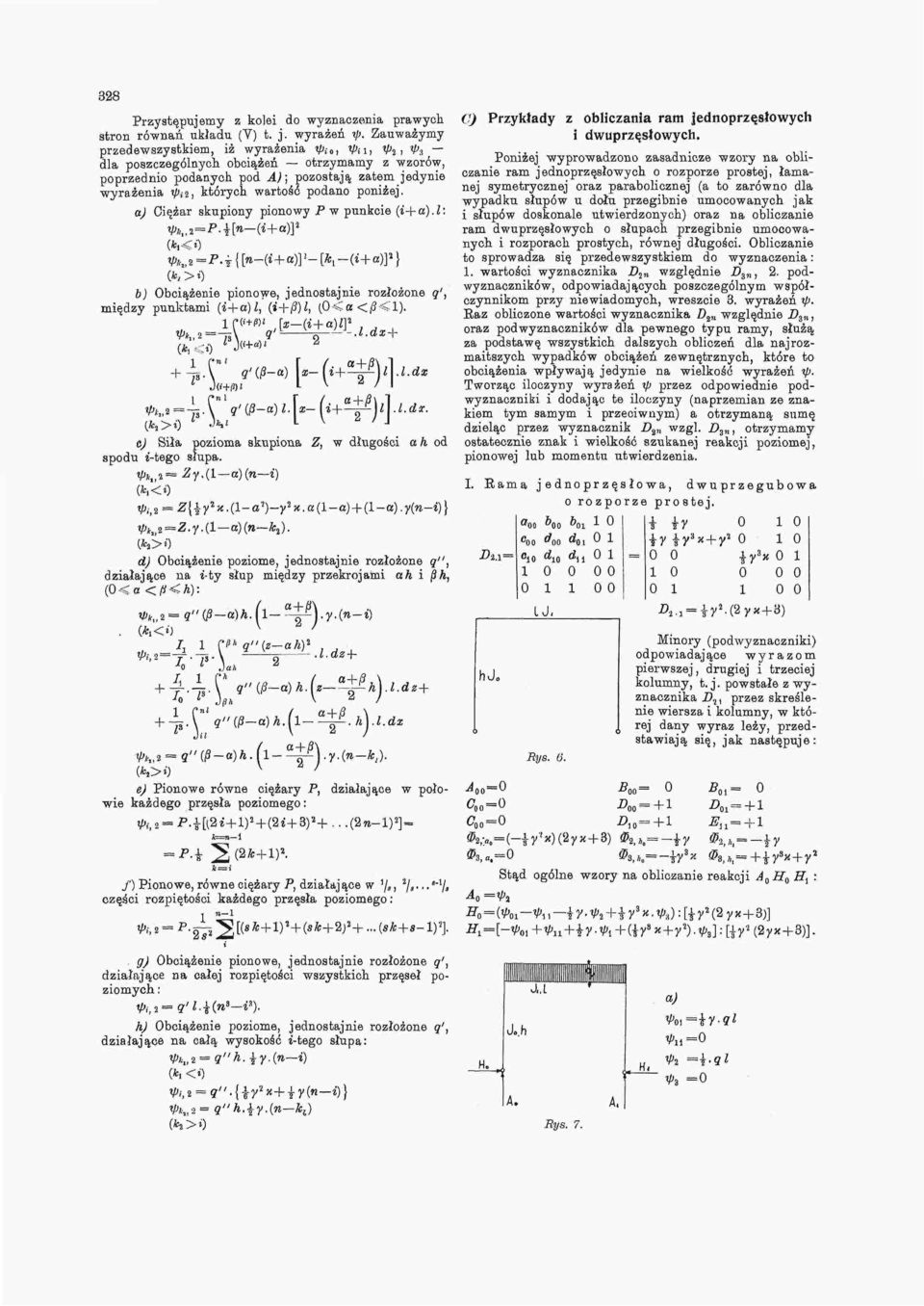 a) Cężar skupon ponow P w punkce (+a).l: (*,<* ) b) Obcążene ponowe, jednostajne rozłożone q', mędz punktam (+a)l, (+@)l, [<a< <l), ej Sła pozoma skupona Z, w długośc a h od spodu -tego słupa.