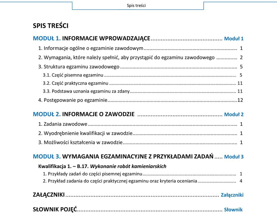 Po... 12 MODUŁ INFORMACJE O ZAWODZIE... M 1. Zadania zawodowe... 1 W... 1 M.