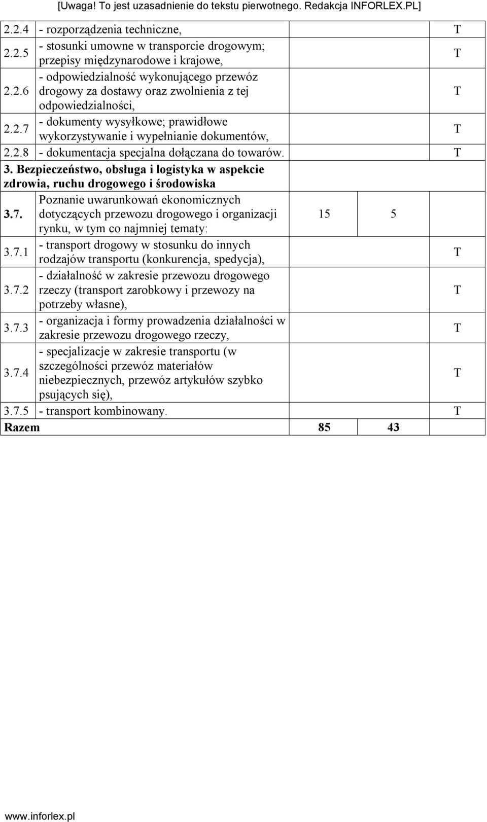 Bezpieczeństwo, obsługa i logistyka w aspekcie zdrowia, ruchu drogowego i środowiska Poznanie uwarunkowań ekonomicznych 3.7.