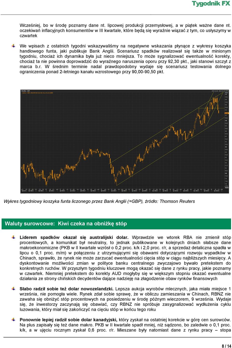 koszyka handlowego funta, jaki publikuje Bank Anglii. Scenariusz spadków realizował się także w minionym tygodniu, chociaż ich dynamika była już nieco mniejsza.