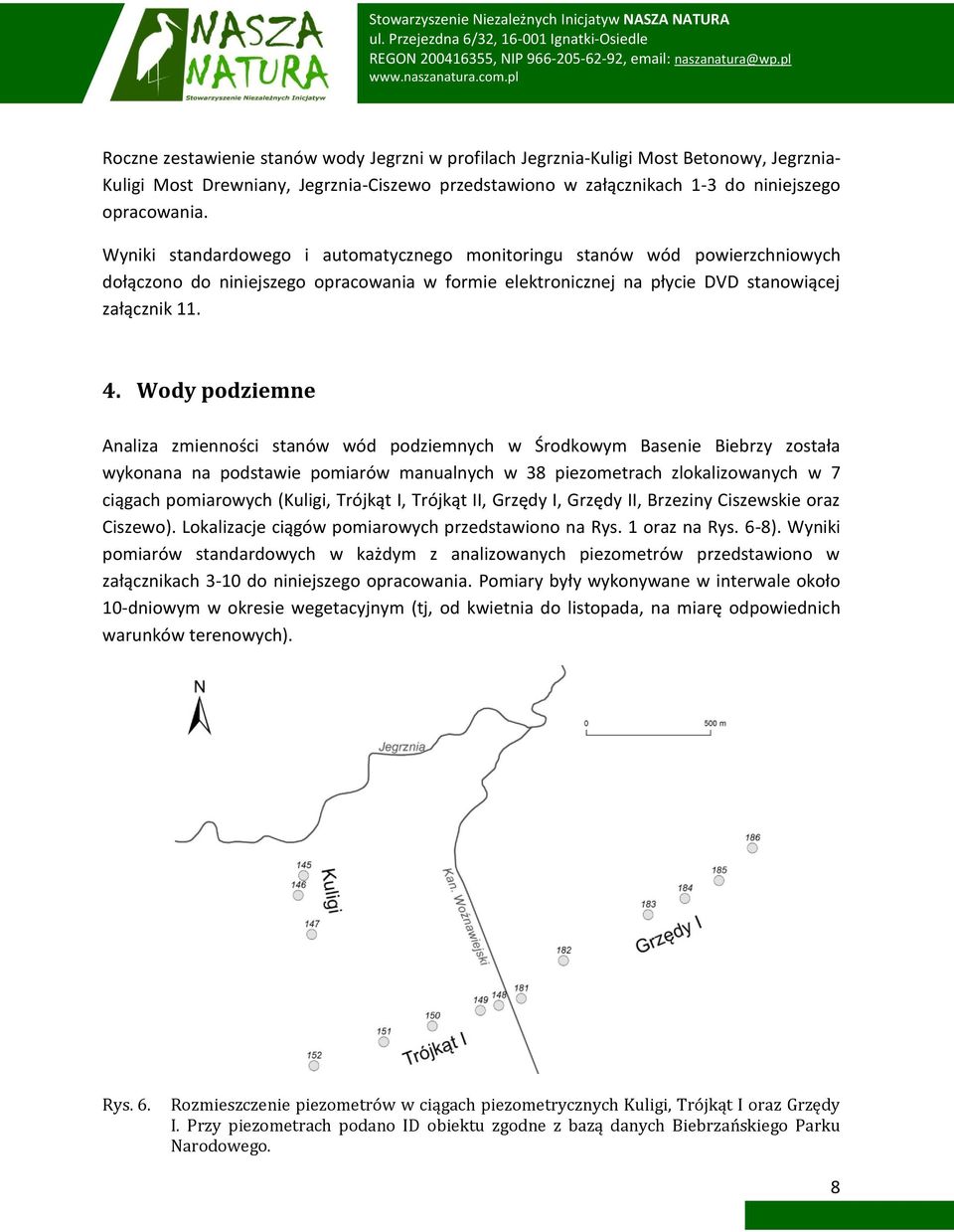 Wody podziemne Analiza zmienności stanów wód podziemnych w Środkowym Basenie Biebrzy została wykonana na podstawie pomiarów manualnych w 38 piezometrach zlokalizowanych w 7 ciągach pomiarowych