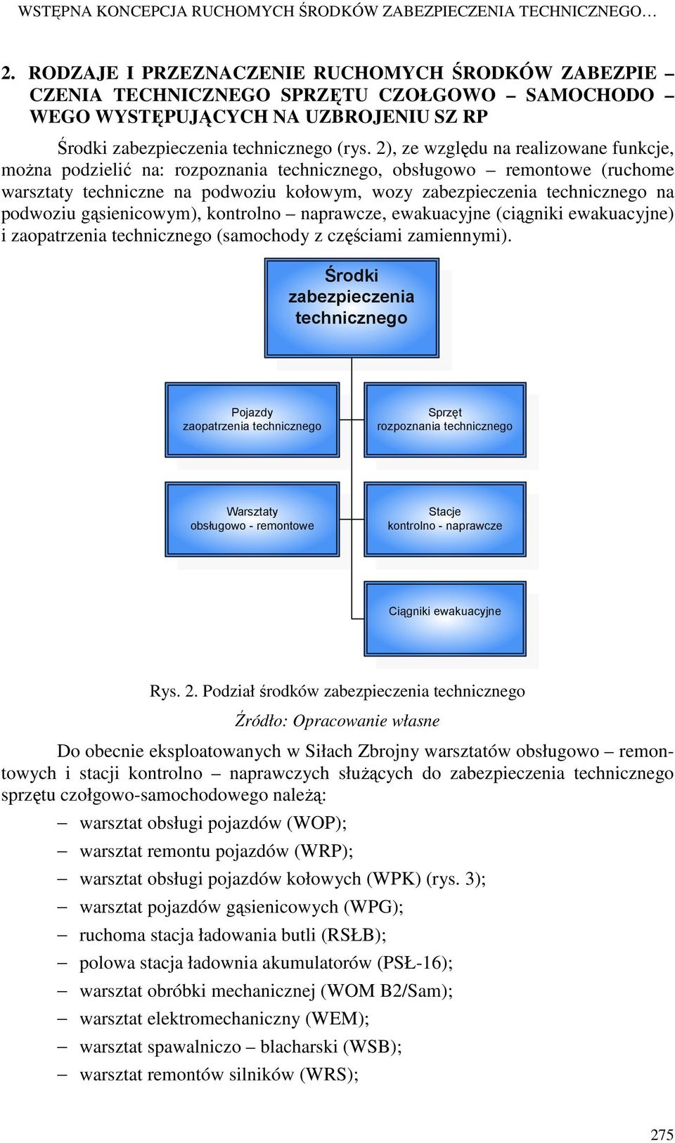 2), ze względu na realizowane funkcje, można podzielić na: rozpoznania technicznego, obsługowo remontowe (ruchome warsztaty techniczne na podwoziu kołowym, wozy zabezpieczenia technicznego na