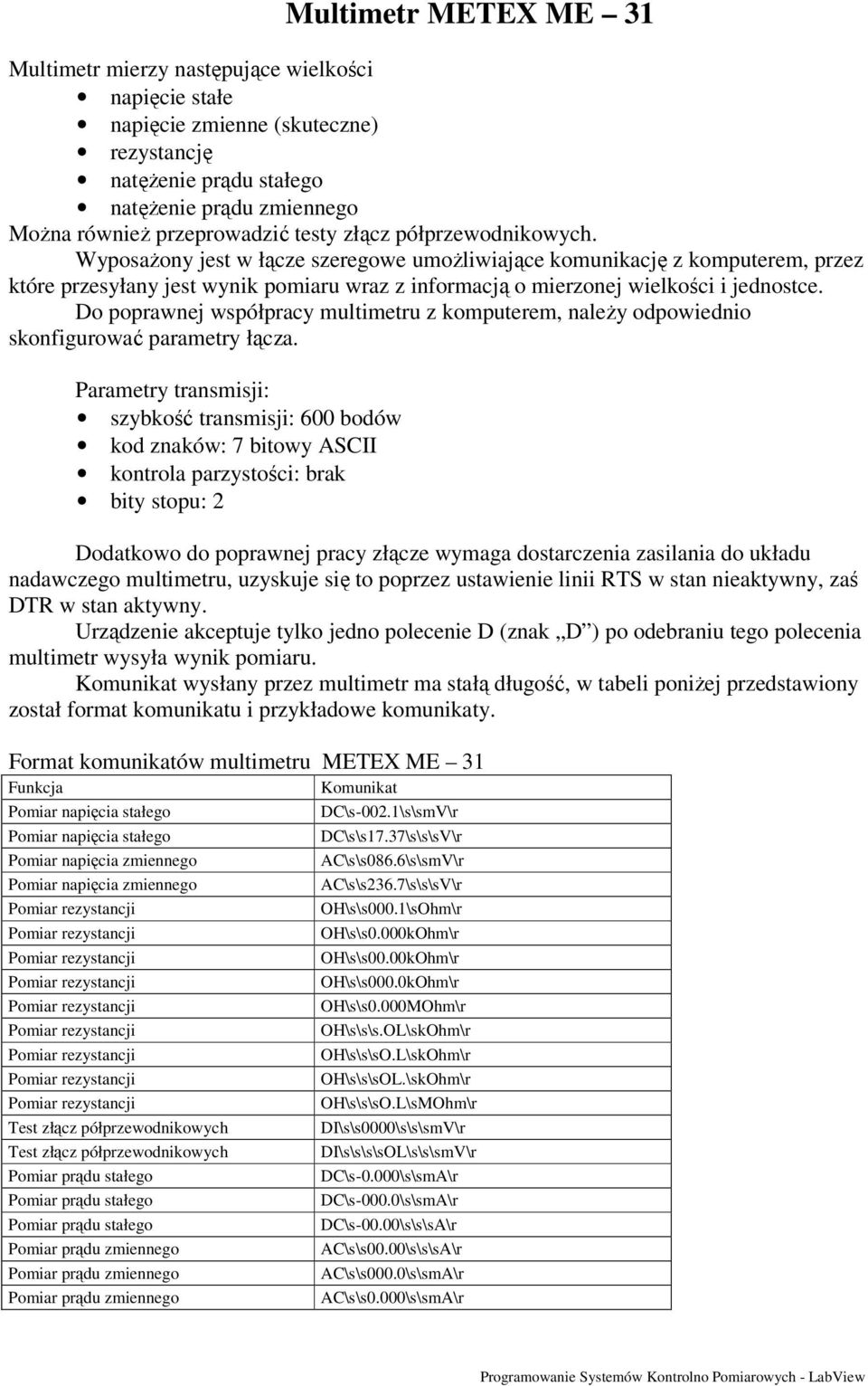 Do poprawnej współpracy multimetru z komputerem, należy odpowiednio skonfigurować parametry łącza.