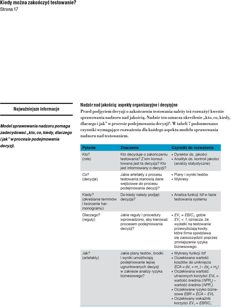 Nadzór ten oznacza określenie kto, co, kiedy, dlaczego i jak w procesie podejmowania decyzji 8.