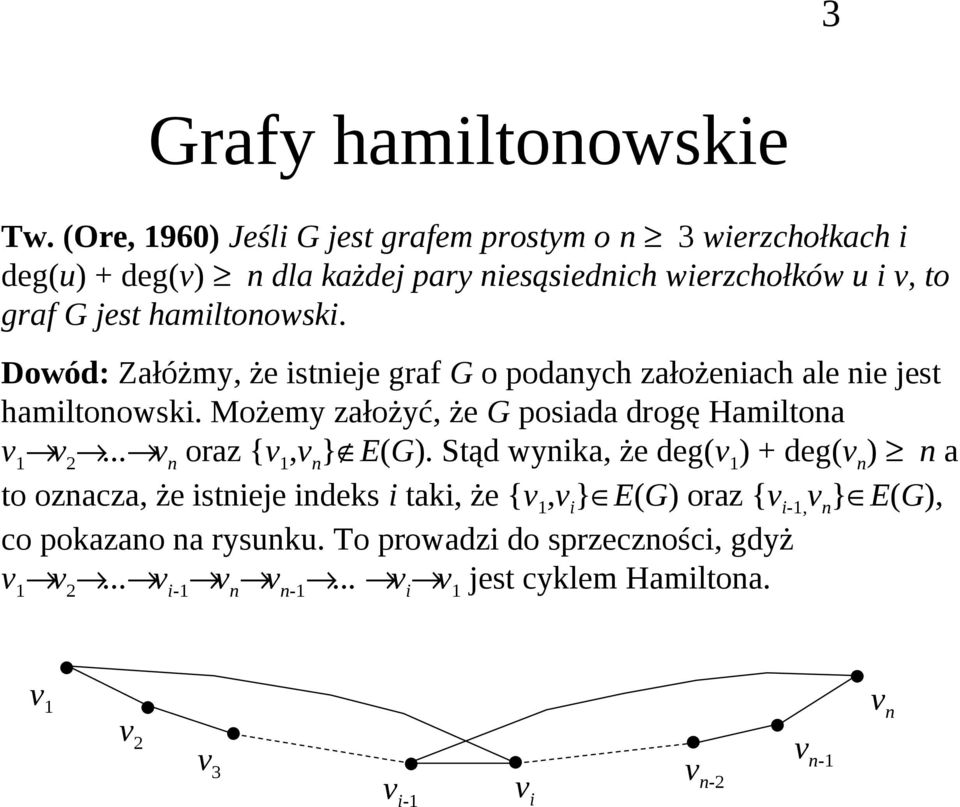 Dowó: Złóżmy, ż istnij grf G o ponych złożnich l ni jst hmiltonowski. Możmy złożyć, ż G posi rogę Hmilton v 1 v 2.