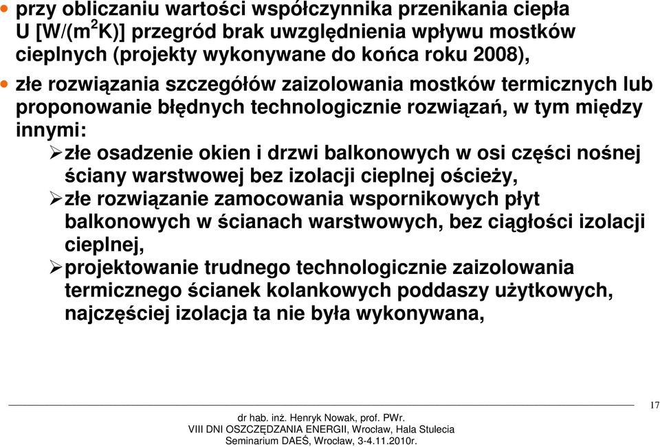 balkonowych w osi części nośnej ściany warstwowej bez izolacji cieplnej ościeży, złe rozwiązanie zamocowania wspornikowych płyt balkonowych w ścianach warstwowych, bez