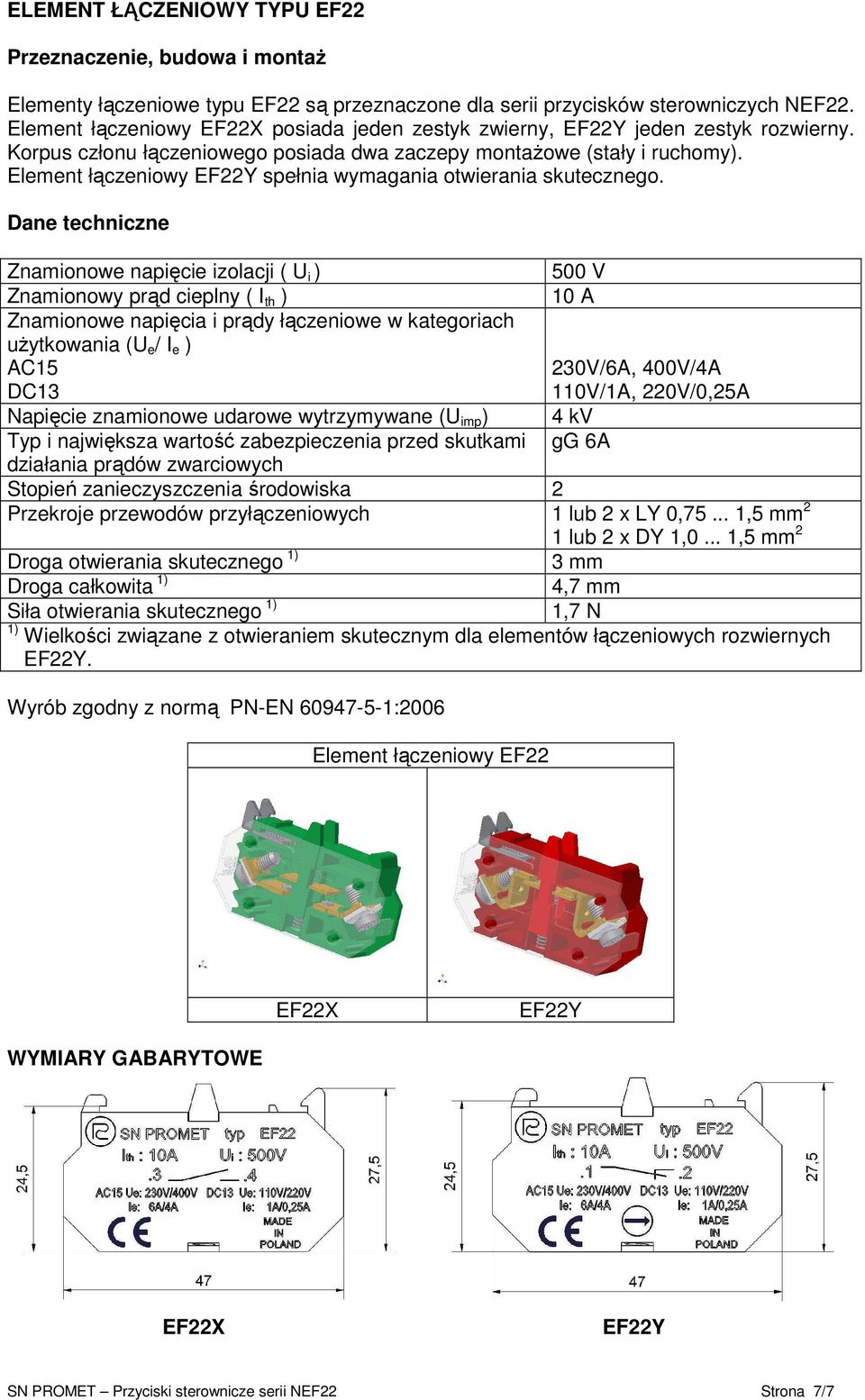 Element łączeniowy EF22Y spełnia wymagania otwierania skutecznego.