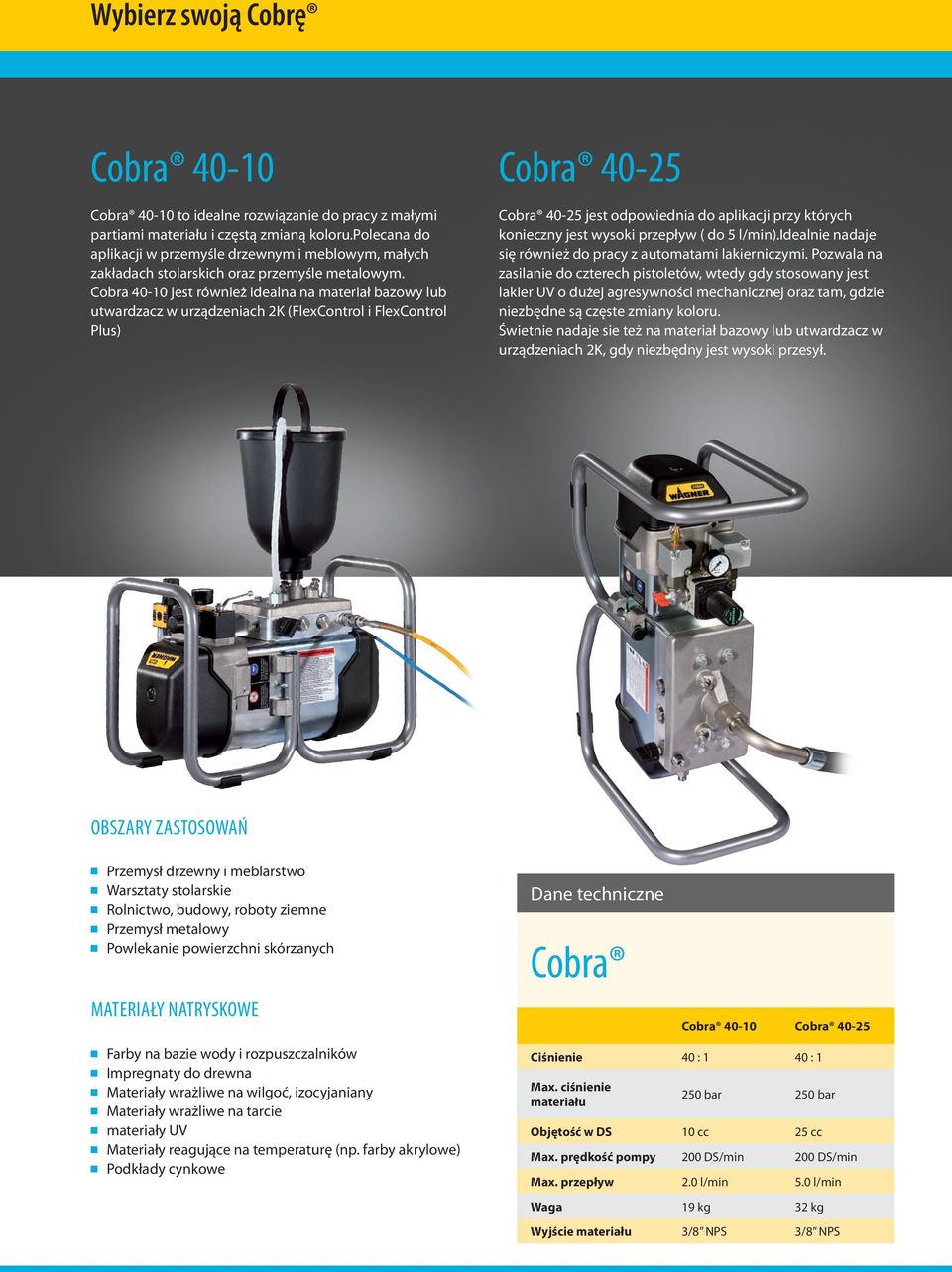 Cobra 40-10 jest również idealna na materiał bazowy lub utwardzacz w urządzeniach 2K (FlexControl i FlexControl Plus) Cobra 40-25 Cobra 40-25 jest odpowiednia do aplikacji przy których konieczny jest