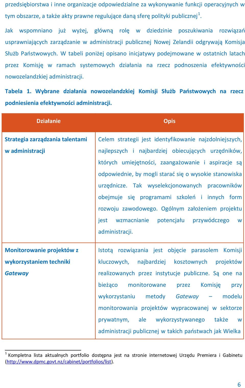 W tabeli poniżej opisano inicjatywy podejmowane w ostatnich latach przez Komisję w ramach systemowych działania na rzecz podnoszenia efektywności nowozelandzkiej administracji. Tabela 1.