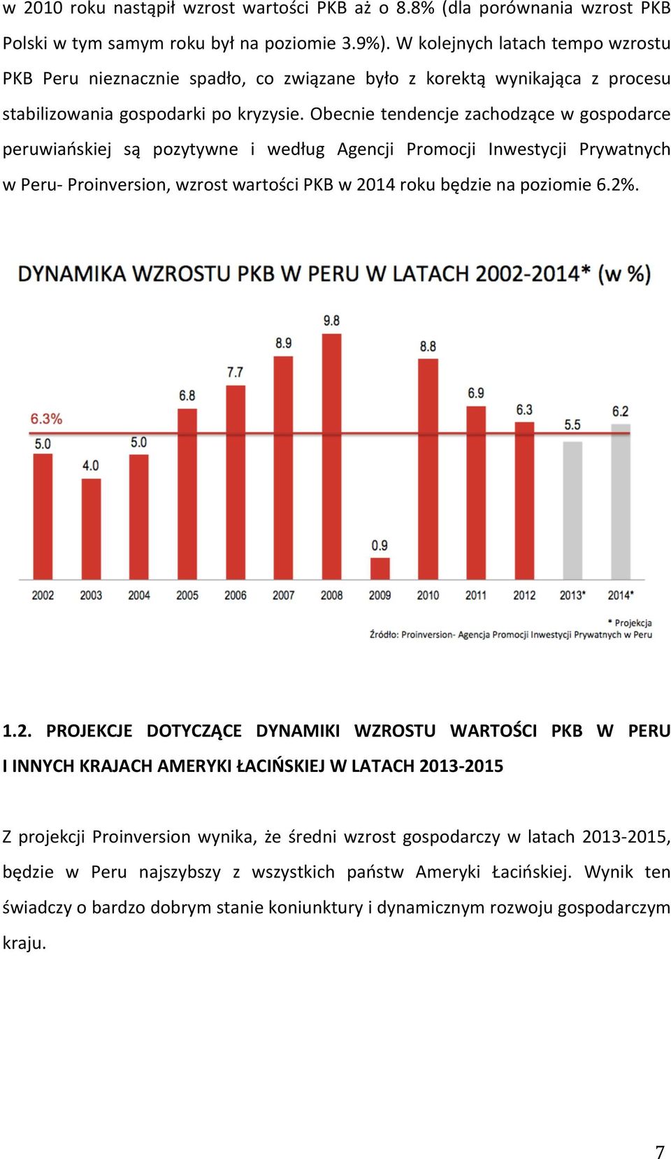 Obecnie tendencje zachodzące w gospodarce peruwiańskiej są pozytywne i według Agencji Promocji Inwestycji Prywatnych w Peru- Proinversion, wzrost wartości PKB w 20